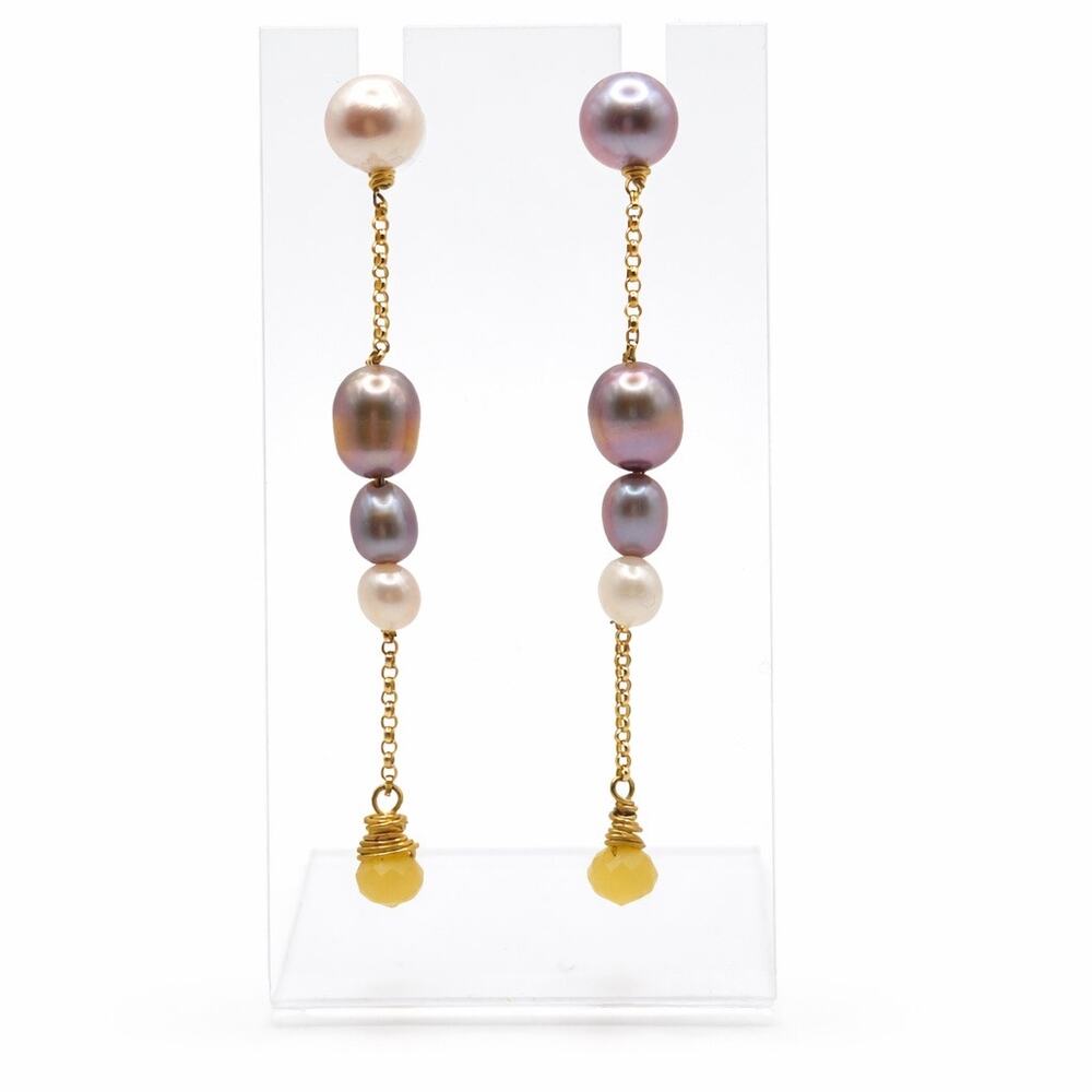 On hold ✨Ombré Pearl Stud Fire Opal Long Dangle Drop Earring